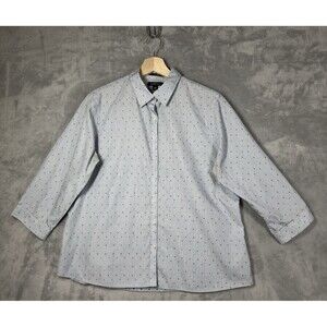 Lands End Supima Shirt Womens 14P Petite Blue Non Iron Striped Dots 3/4 Sleeve